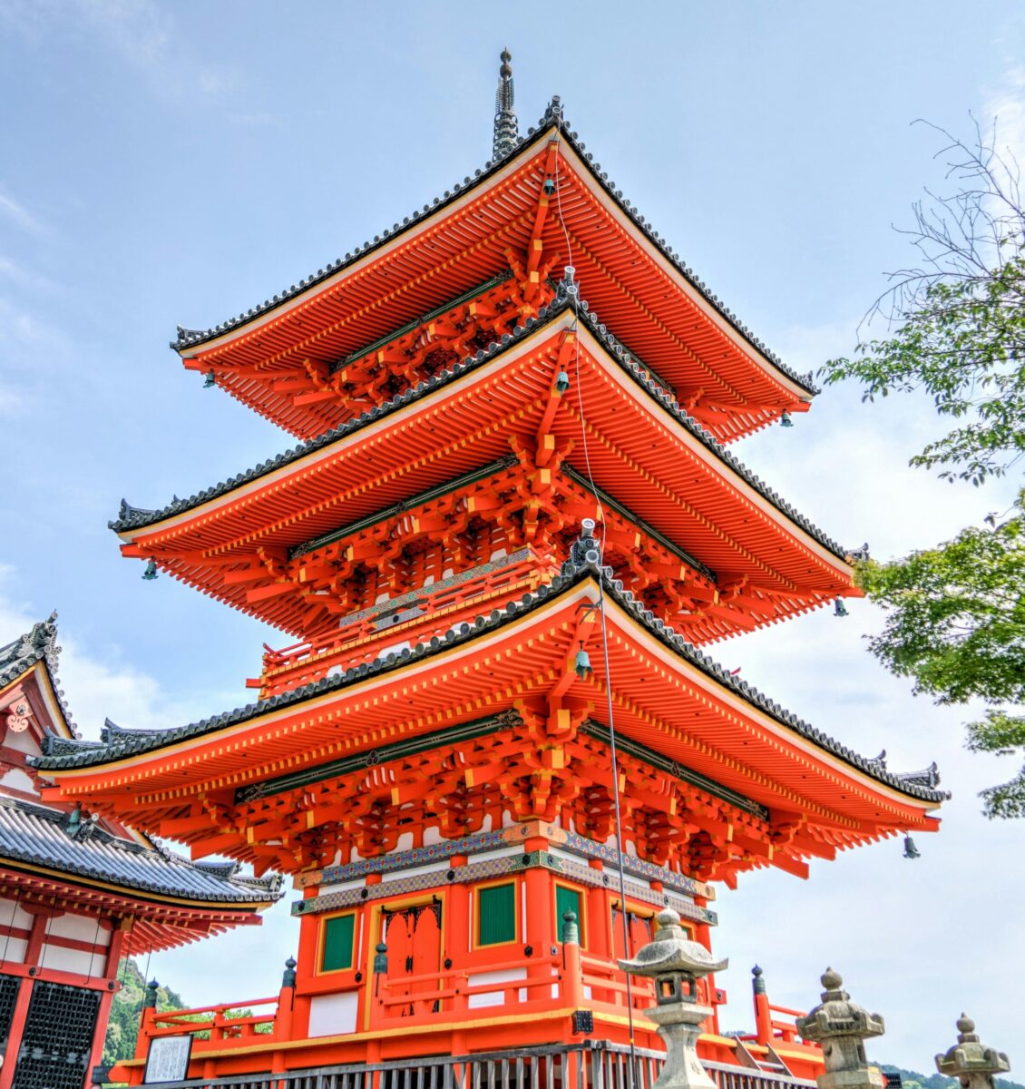 Home Vibrant pagoda at Kiyomizu-dera temple, a prominent landmark in Kyoto, Japan.